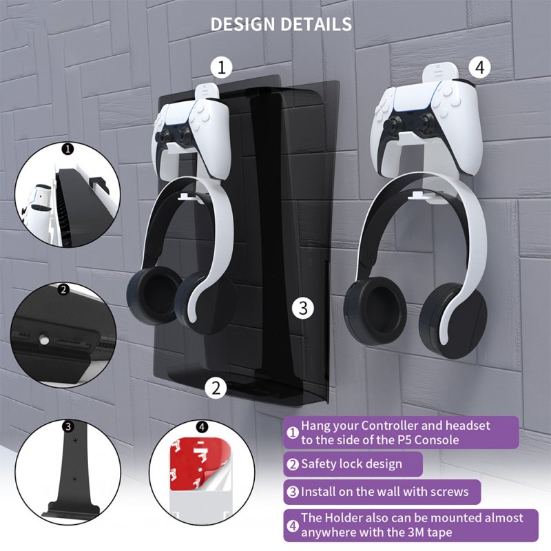 Game Console Wall Mount Bracket Hook Set Gamepad Headphone Rack Storage Holder Compatible For Ps5/ns/ps4/xbox Series 
