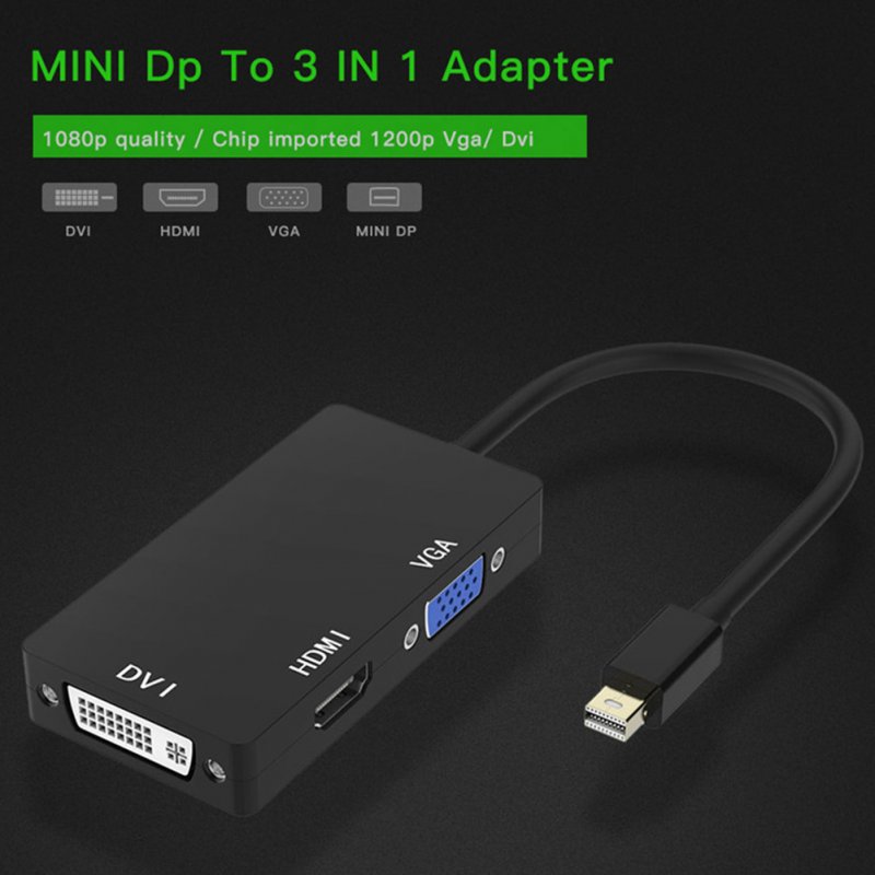 3-in-1 1080P Mini DP Display Port to HDMI DVI VGA 8-pin Adapter Converter Cable 