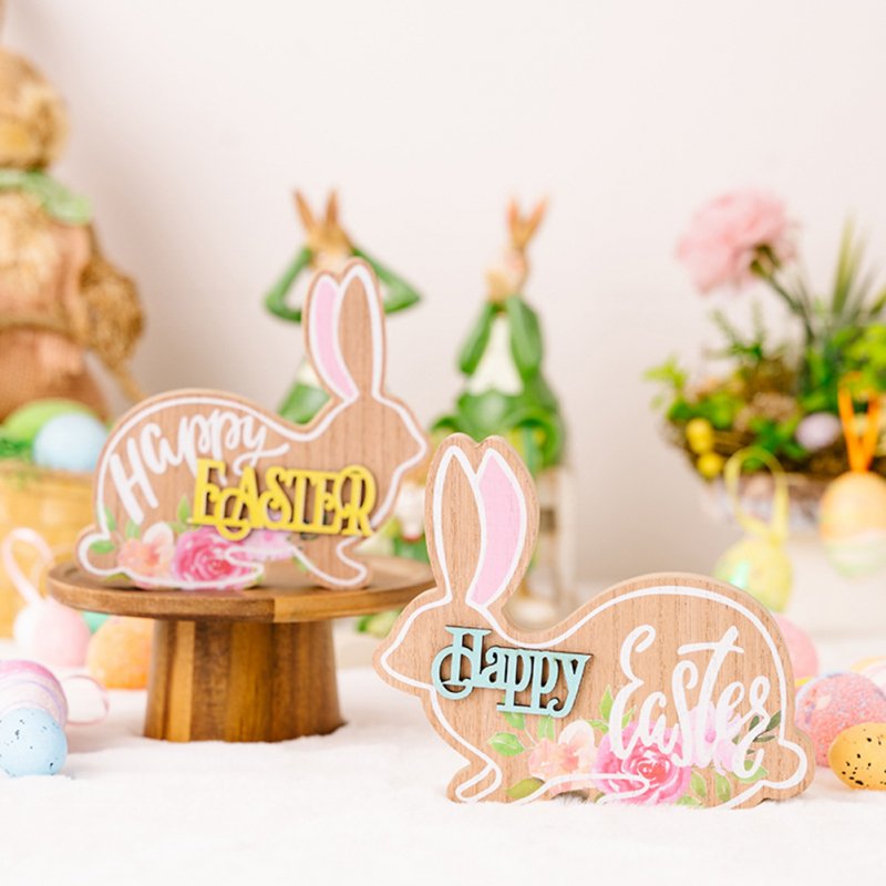 Cartoon Easter Wooden Bunny Ornaments Diy Craft Kids Toy Gift Happy Easter Home Table Decorations 