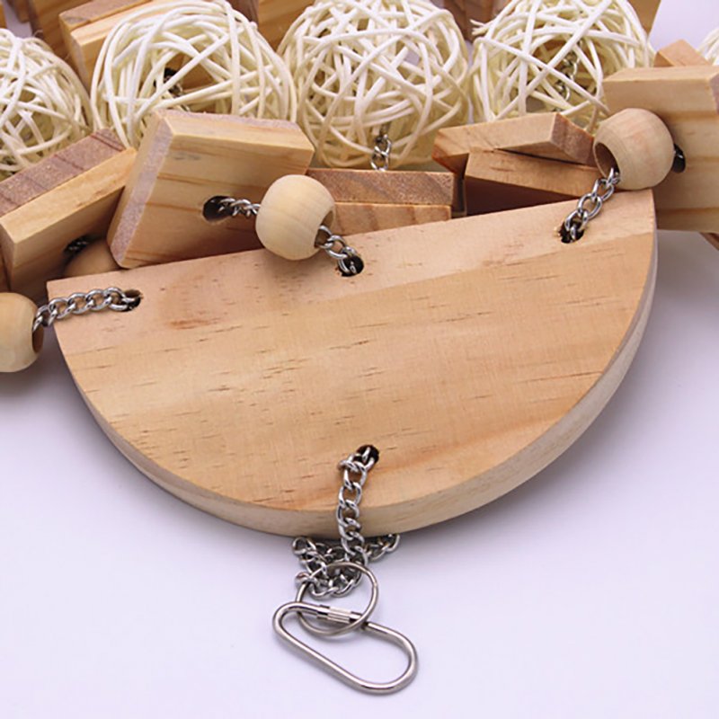 Pet Wooden Hanging Chewing Toys Rattan Ball Wooden Block Climbing Ladder With Bells For Large Medium Small Parrot 