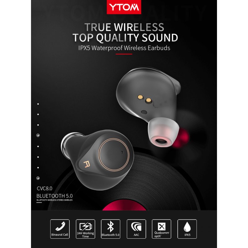 T1 TWS Support AptX ACC TWS True Wireless Bluetooth 5.0 Earphone CVC8 Noise-Cancellation with Bass HD Mic Headset Earbuds 