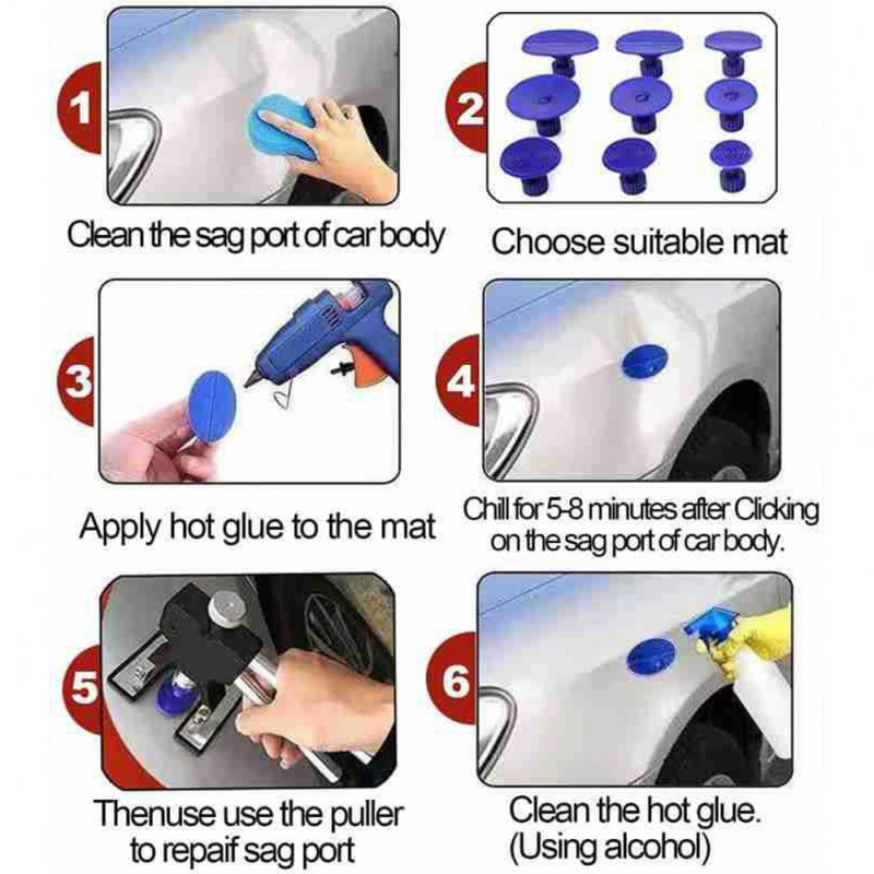 19pcs/set Auto Paintless Dent  Repair  Kits Car Dent Puller Kits Dent Removal Kits For Automobile Body Motorcycle Refrigerator 19pcs/set