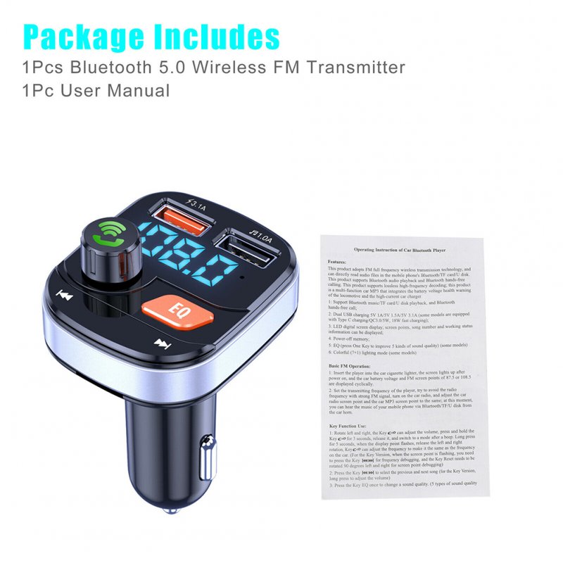 Wireless Fm Transmitter Dual USB Chargers Hands-free Radio Adapter Bluetooth 5.0 