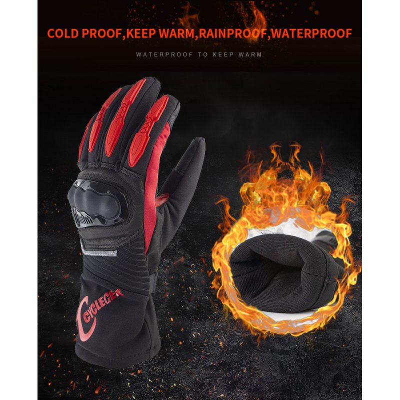 Winter Motorcycle Waterproof Gloves Warm Riding Gloves Full Finger Motocross Glove Long Gloves for Motorcycle red_L