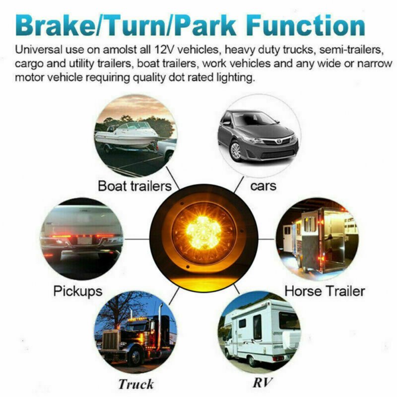 2pcs Round 16-led Truck Trailer Brake Stop Turn Signal Tail  Light Impact Resistant Low Power Consumption Long Lasting Light 