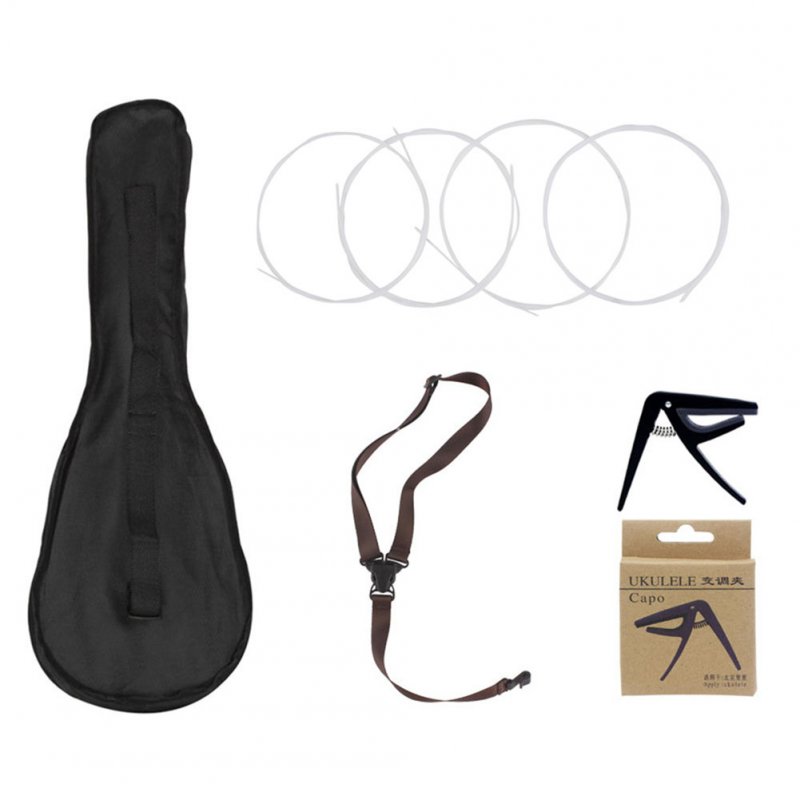 4pcs Ukulele Kit 21/23/26inch Single-layer Waterproof Bag+U100 String+Strap+Capo Delicate Ukelele Set Musical Instrument Accessories black_23inch