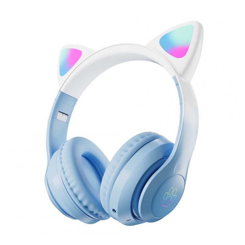 Wireless Bluetooth Headphone Cute Cat Ear Gradient Color Luminous Head-mounted Gaming Headset 