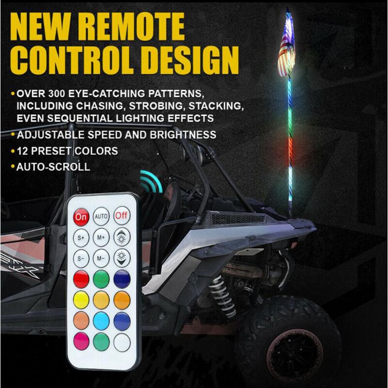 3FT DC12V  RGB Waterproof Bendable Wireless Remote Control Super Bright LED Flagpole Lamp Light 