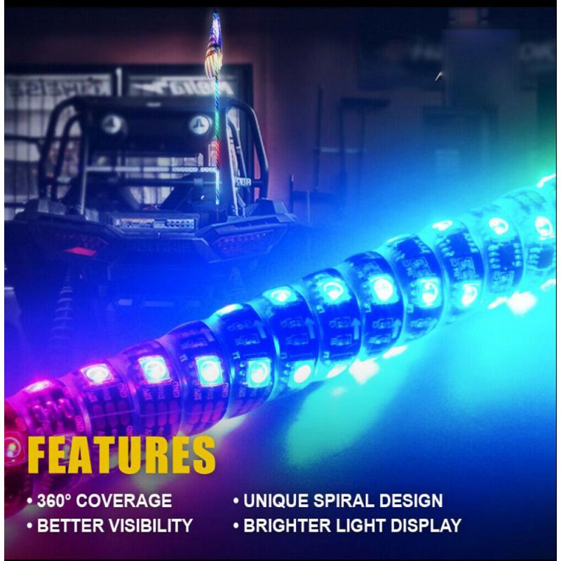 3FT DC12V  RGB Waterproof Bendable Wireless Remote Control Super Bright LED Flagpole Lamp Light 