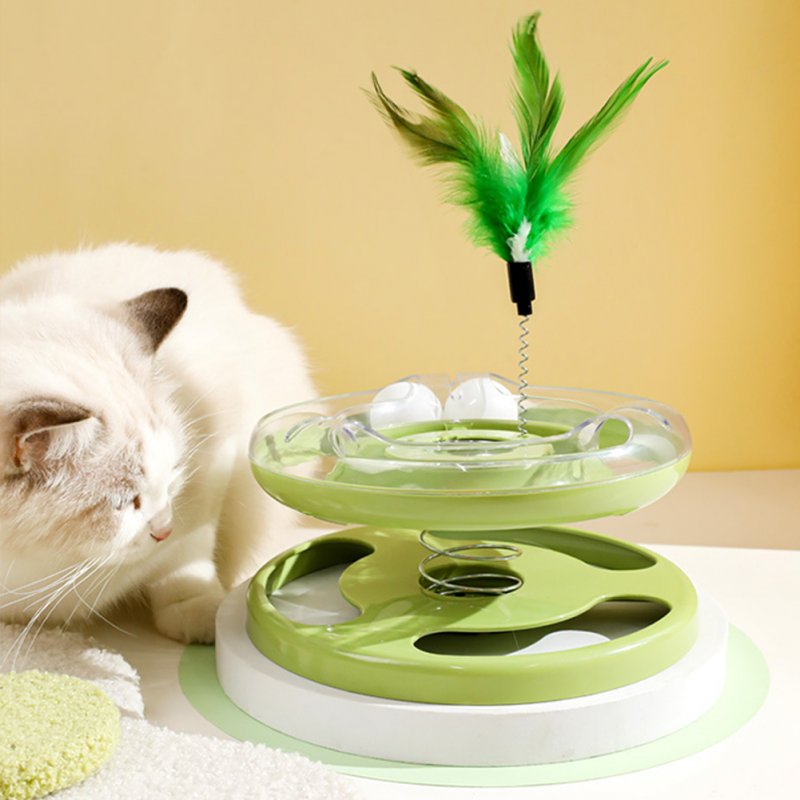 Pets Cat Turntable Puzzle Toys Top Spring Feather Cat Balls Interactive Toys Fun Physical Exerciser For Indoor Cats 