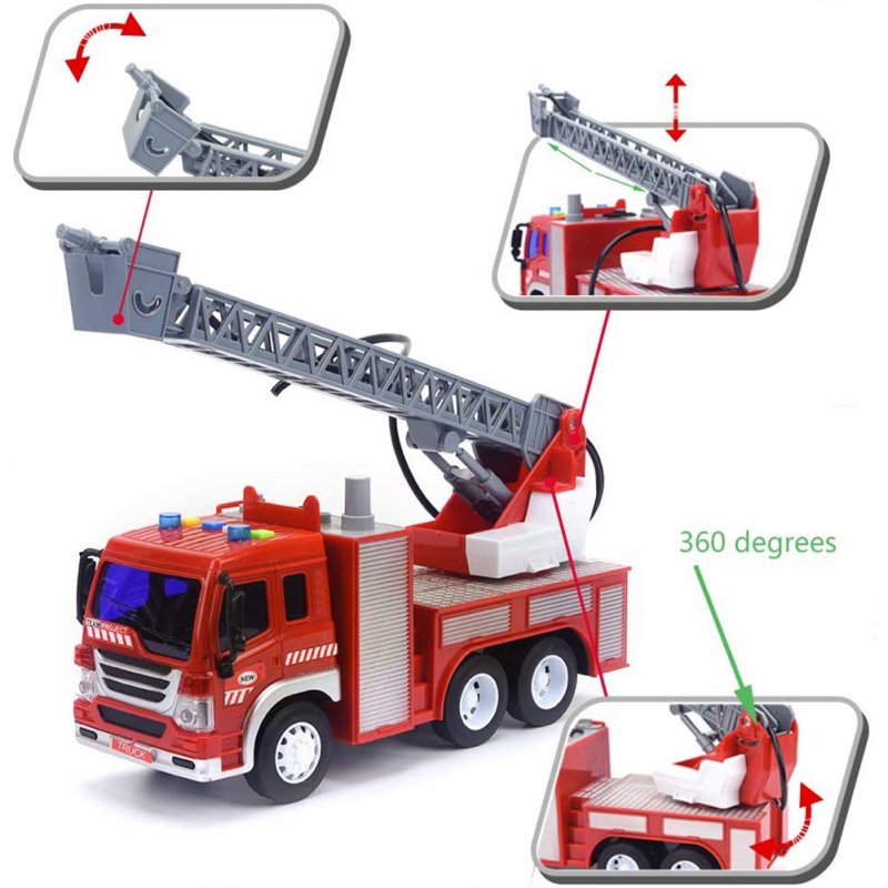 1:16 Scale 10.5-inch Fire  Truck  Toy With Lights Sounds Friction Powered Car With Water Pump Siren Extension Ladder For Young Children 