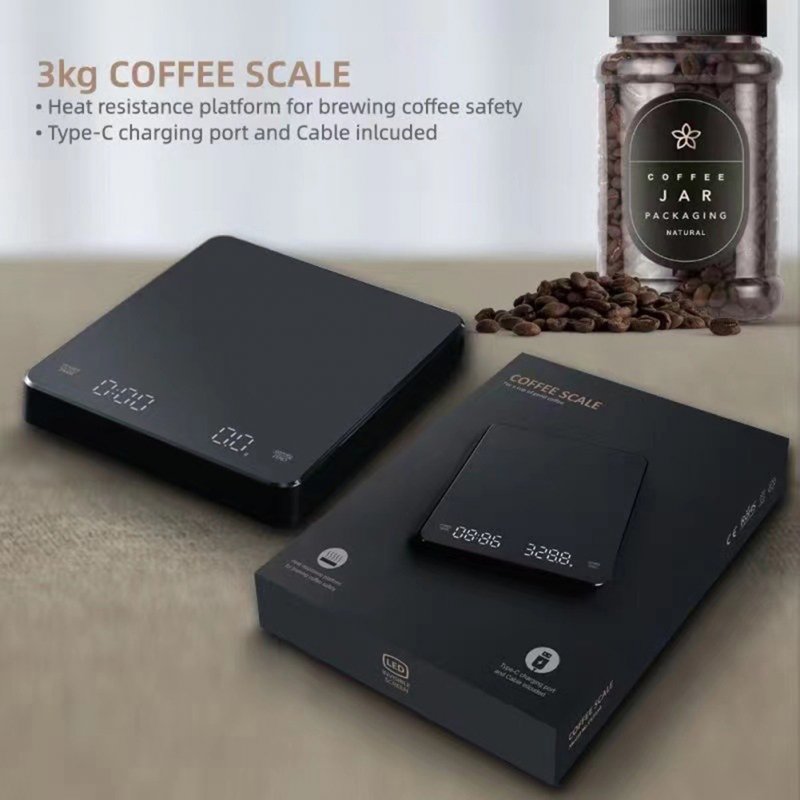 3kg/0.1 Digital Coffee Scale Usb Rechargeable High-precision Sensors Lcd Electronic Measuring Scale 