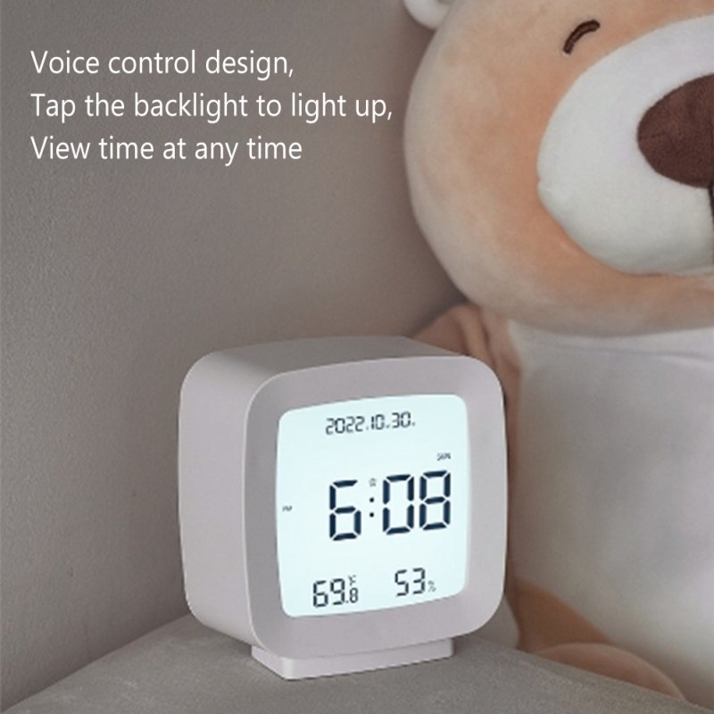 Digital Alarm Clock Time Date Display Electronic Temperature Humidity Monitor For Bedroom Home Office Decor 