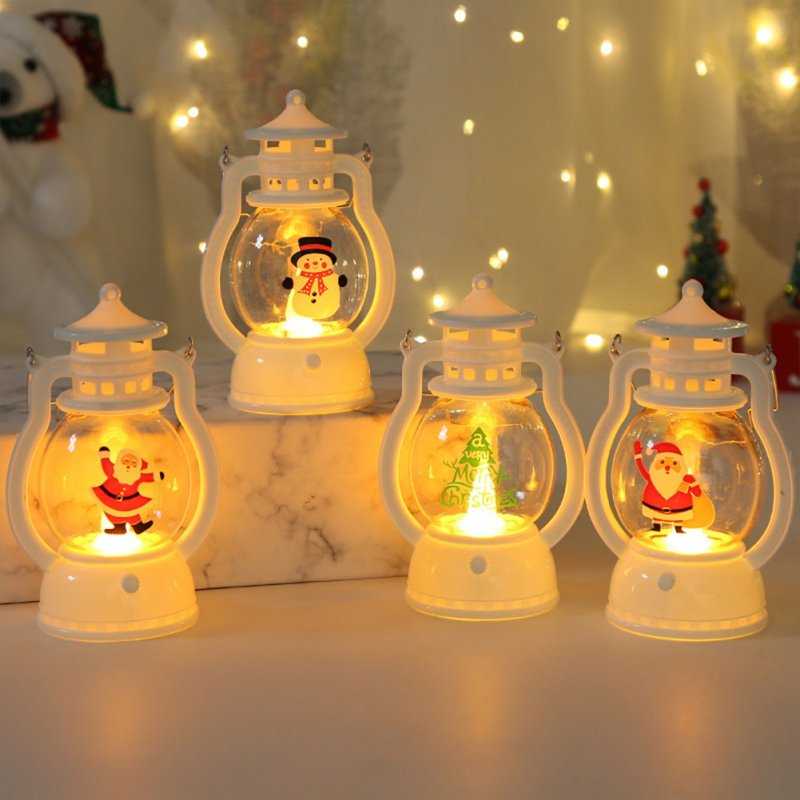 Desktop Luminous Small Oil Lamp Ornaments Santa Claus Christmas Tree Snowman Christmas Element Window Lantern Decoration Portable Wind Light Christmas tree
