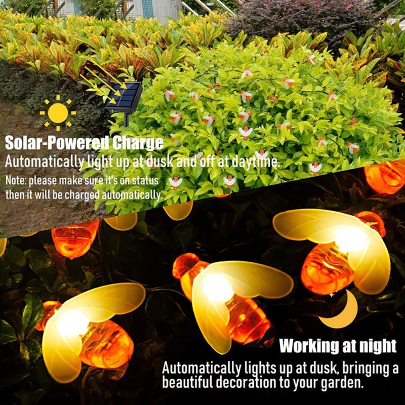 Bee Shape Led Solar String Lights Energy Saving Outdoor Lights for Fence Lawn Patio Garden Decoration 