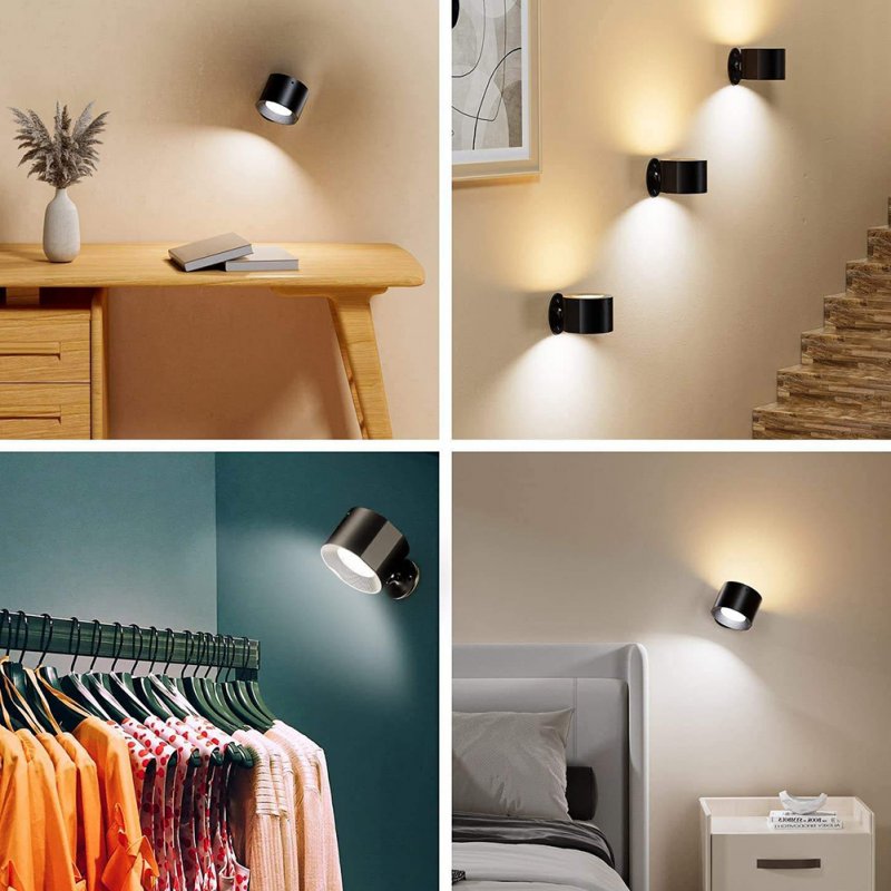 3W Wall Sconces USB Rechargeable 2000mAh Battery Operated 3 Color Temperature Dimmable Wall Lighting For Bedroom Living Room Kitchen 
