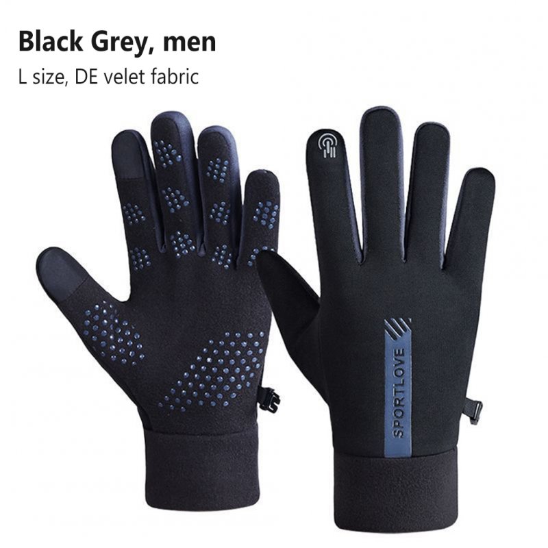 1 Pair Men Full Finger Mittens Thickened Windproof Cold-proof Touch Screen Running Riding Ski Gloves Black Grey