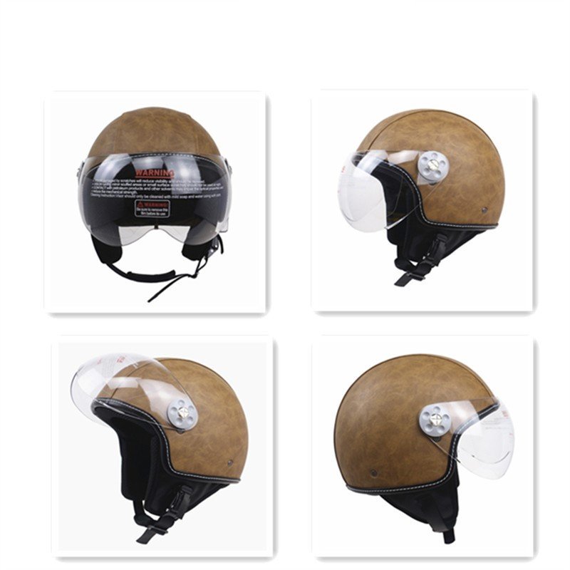 DOT Certification Helmet Leather Cover Scooter Vintage Helmet 