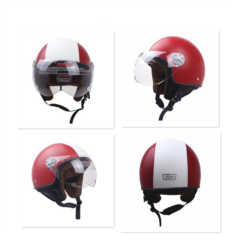 DOT Certification Helmet Leather Cover Scooter Vintage Helmet 