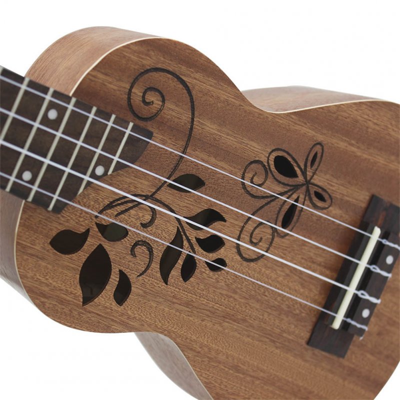 21inch Sapele Ukulele Hollow Carved Butterfly Leaves Rosewood Fingerboard Bridge Pad Small Guitar Musical Instrument 21inch
