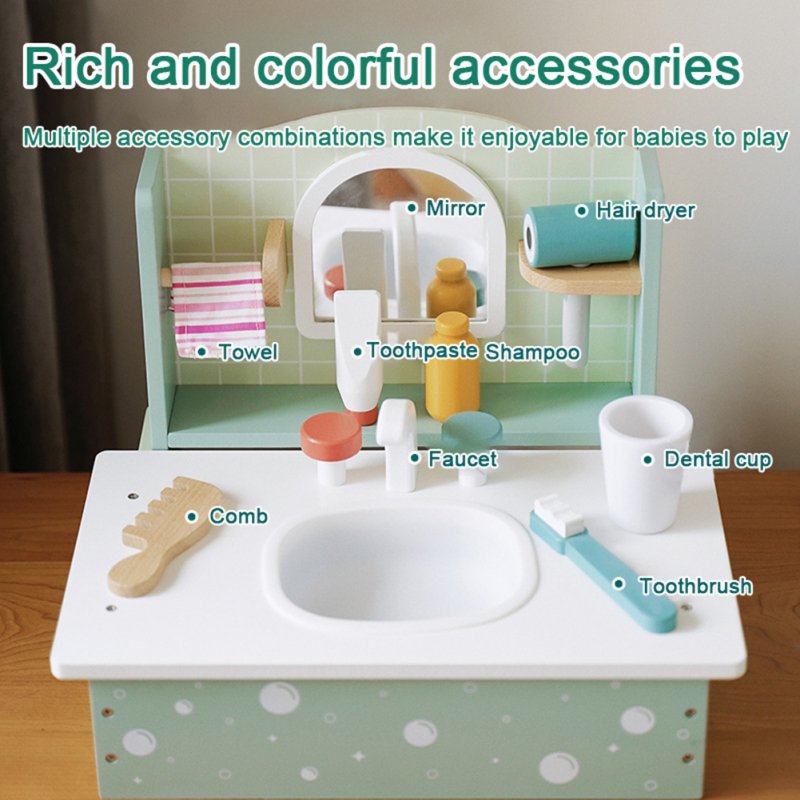 Simulation Dresser Washstand Set Wooden Pretend Play Vanity Table Set Learning Educational Toys