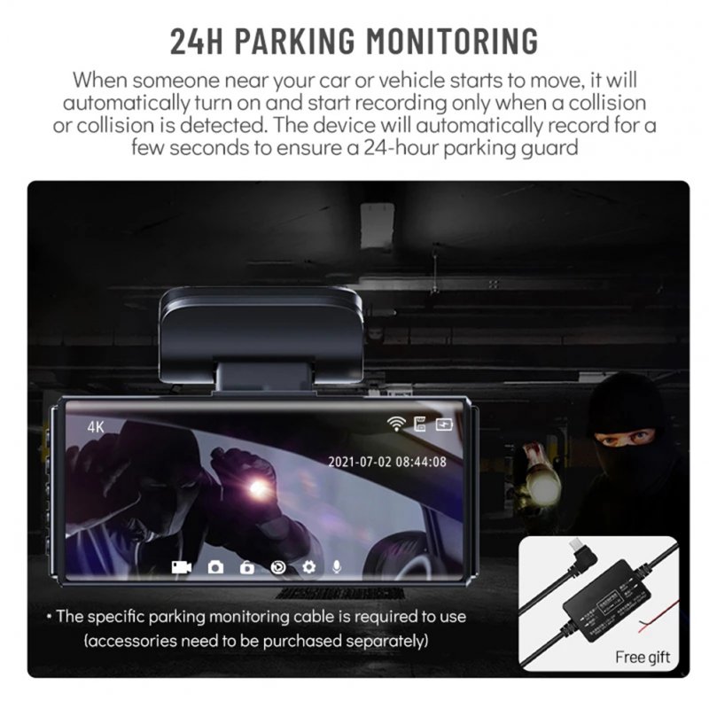 Dash Cam 4k Dual Lens Front Rear Dual Recording Camera Night Vision Parking Monitor Wifi Gps 