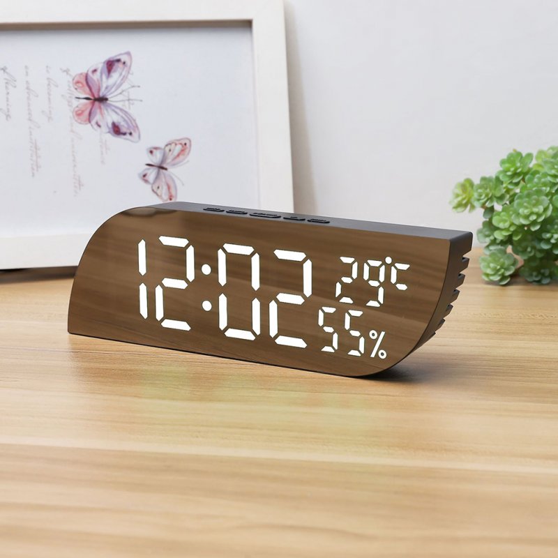 Digital Alarm Clock Mirror Surface LED Digital Clock With Snooze Function 2 Levels Brightness Temperature Humidity Display 