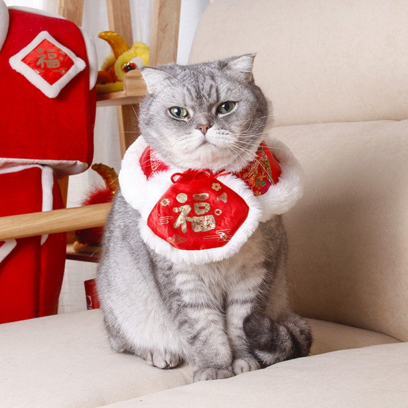 Pet Cat Cloak Apparel Tang Suit Adjustable Size Wear-resistant Chinese New Year Style Pet Blessing Bag Bib C