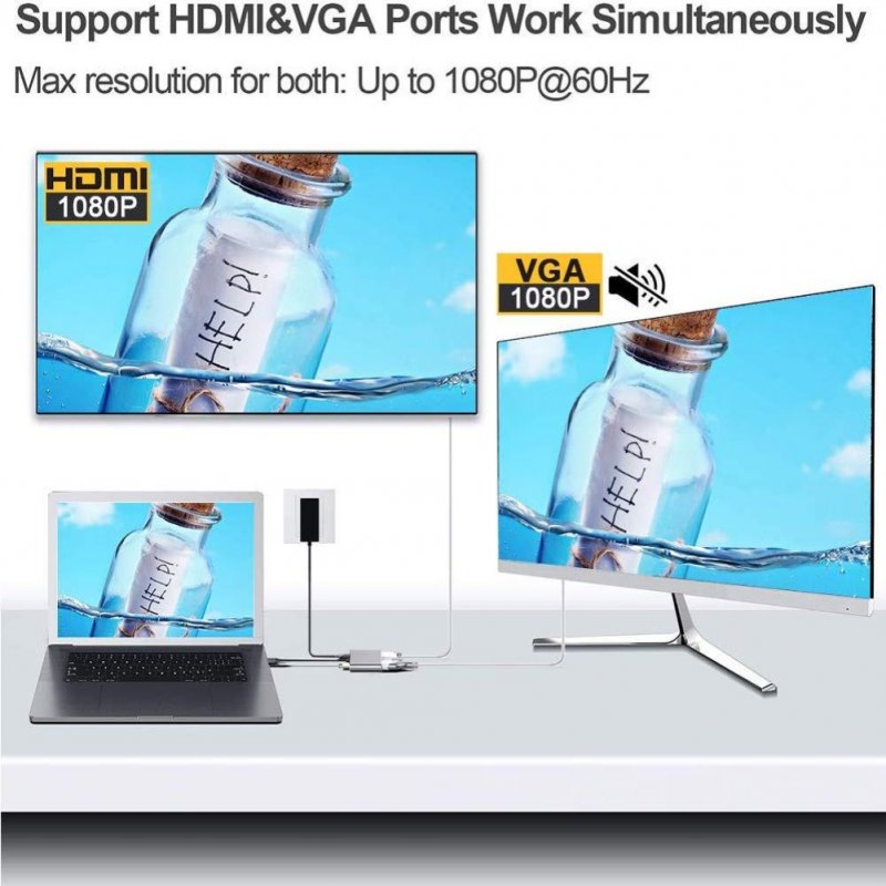 Type-c to Hdmi+vga 4 in 1 Docking Station USBC Concentrator 