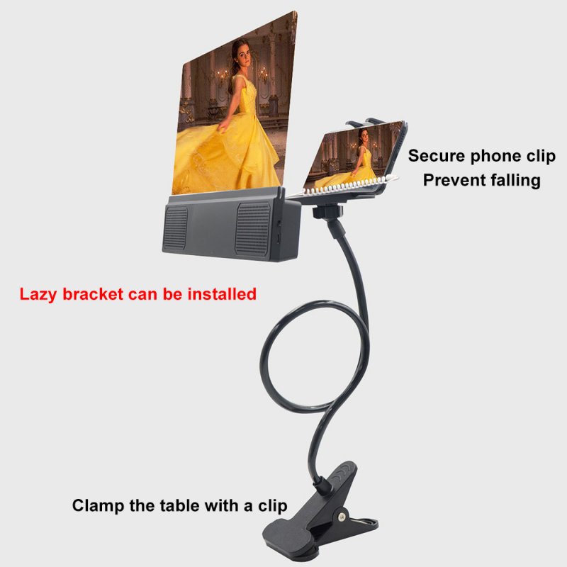 L5 12inch Phone Screen Magnifier Smartphone Movies Amplifier Video Enlarger Magnifying Glass 3D Visual Enjoyment with Foldable Phone Stand black_HD