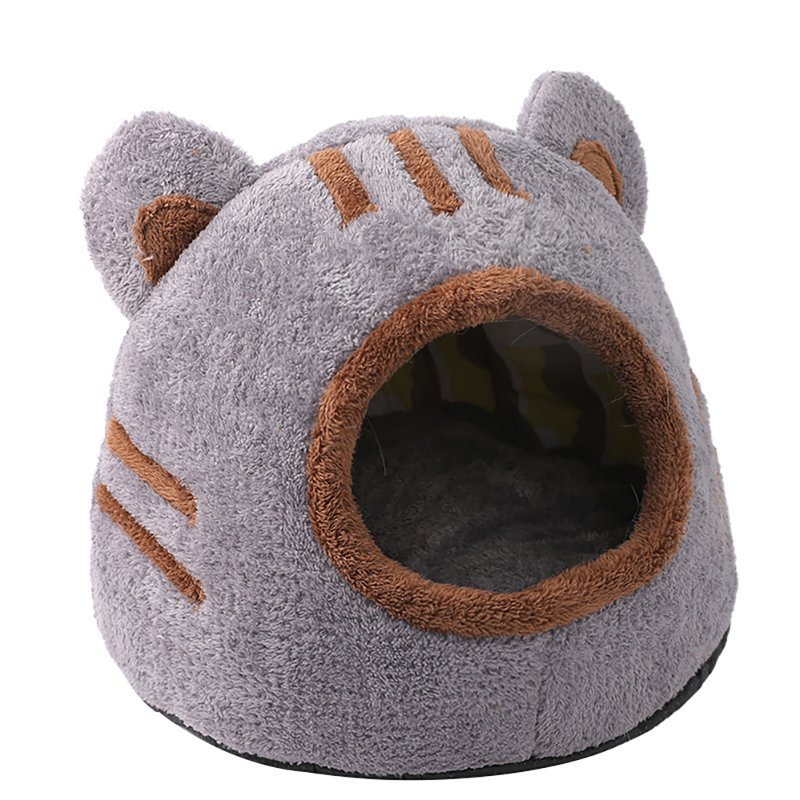 Pets Dog Bed Round Cartoon Bear Head Shape Cat Cave Fully Enclosed House Anti Anxiety For Small Medium Dogs Cats S grey