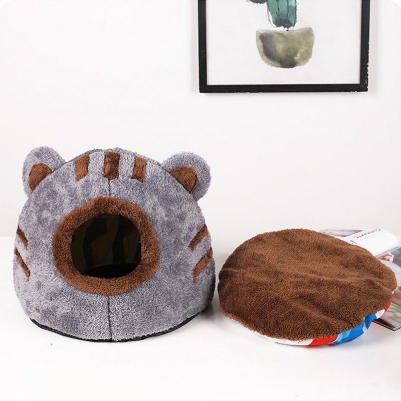 Pets Dog Bed Round Cartoon Bear Head Shape Cat Cave Fully Enclosed House Anti Anxiety For Small Medium Dogs Cats S grey