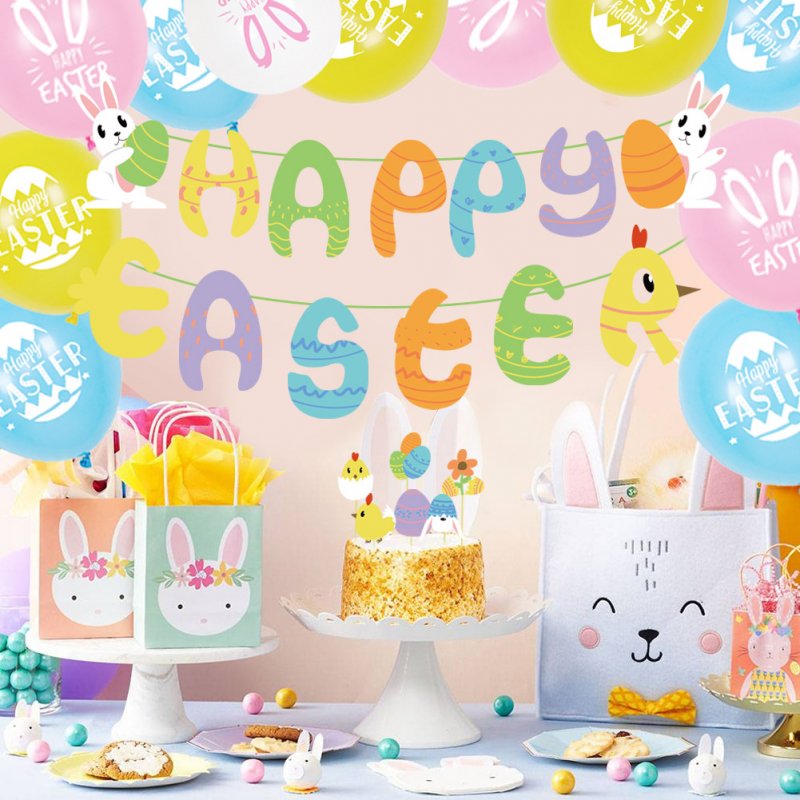 Latex Balloons Set Include Banners Cake Toppers Easter Egg Balloons Photo Props For Happy Easter Decorations 