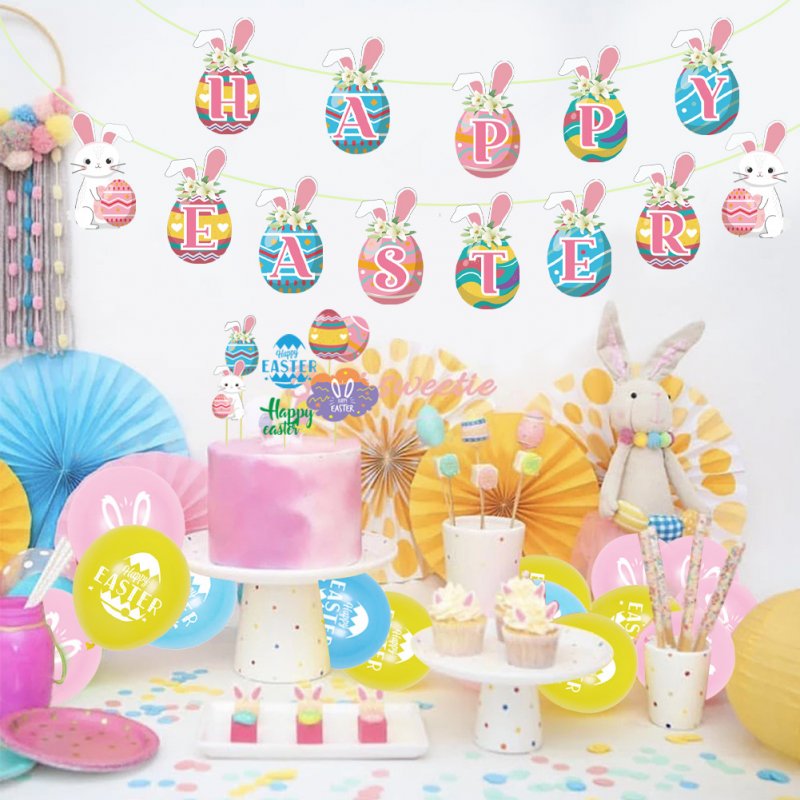 Latex Balloons Set Include Banners Cake Toppers Easter Egg Balloons Photo Props For Happy Easter Decorations 