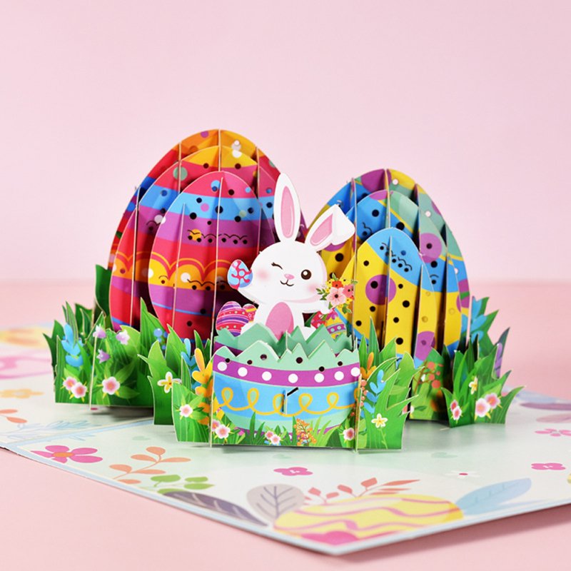 Easter Rabbit Eggs Greeting Cards With Envelope Handmade 3d Children Pop Up Card Happy Easter Gift 