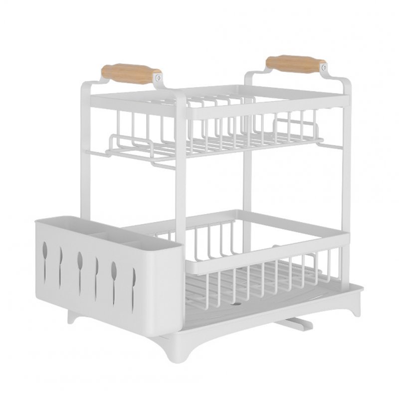 Kitchen Storage Rack Dish Drainer 2 Tier Home Plate Bowl Chopsticks Storage Shelf Utensil Holder 