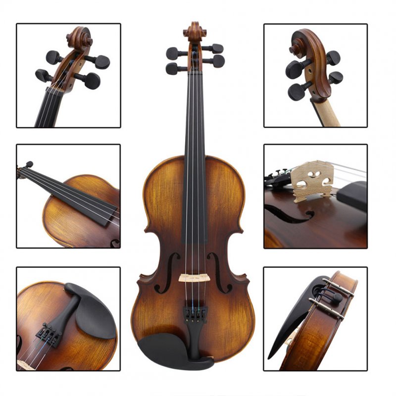 4/4 Acoustic Violin With Case Bow Strings Wiping Cloth Fingerboard Sticker Full Size Violin For Kids Beginner 4/4 - Retro Matte