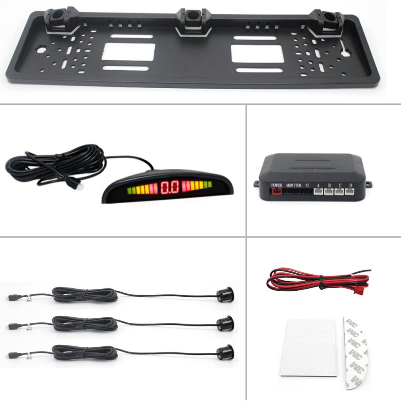 Car Parking Sensor Kit Auto Reversing System European License Plate Camera Front Back Electromagnetic Monitor System 