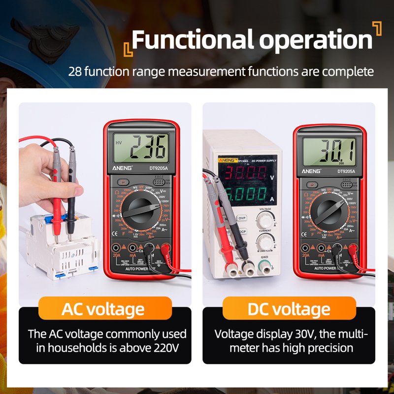 ANENG DT9205A Digital Multimeter 1999 Counts High-precision AC/DC Voltage Current Tester Multi-function 