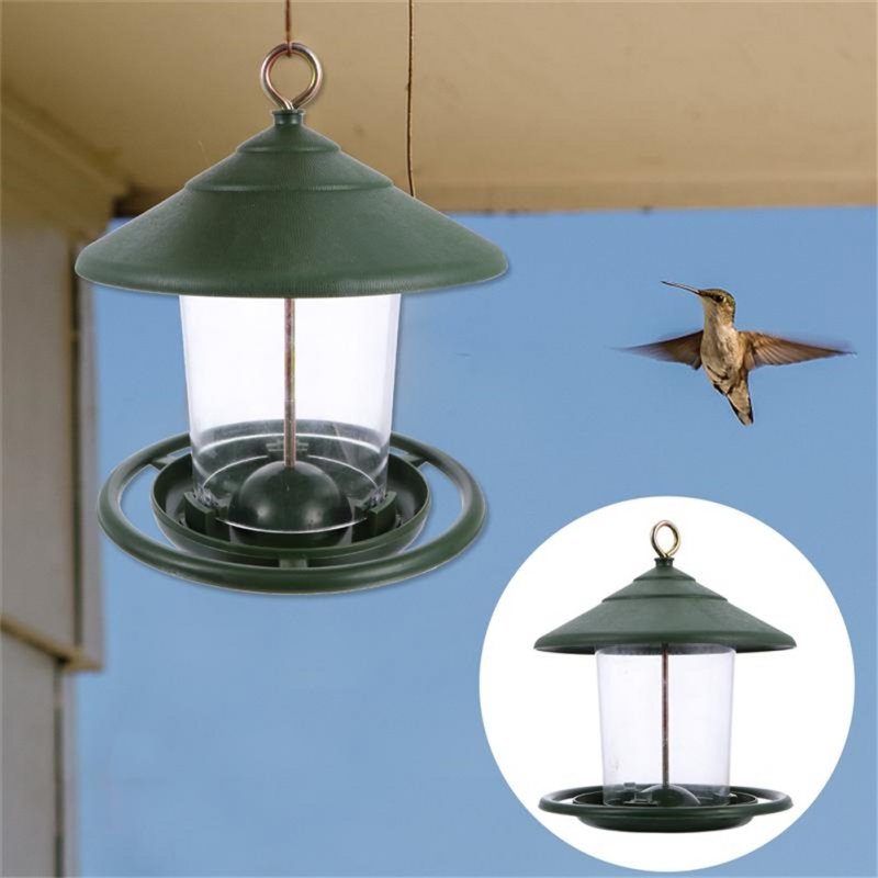 Decorative Hanging Feeder Outdoor  Garden  Decor Bird Food  Container Bird  Food  Holder green_Size: 16.5*16.5*19.5
