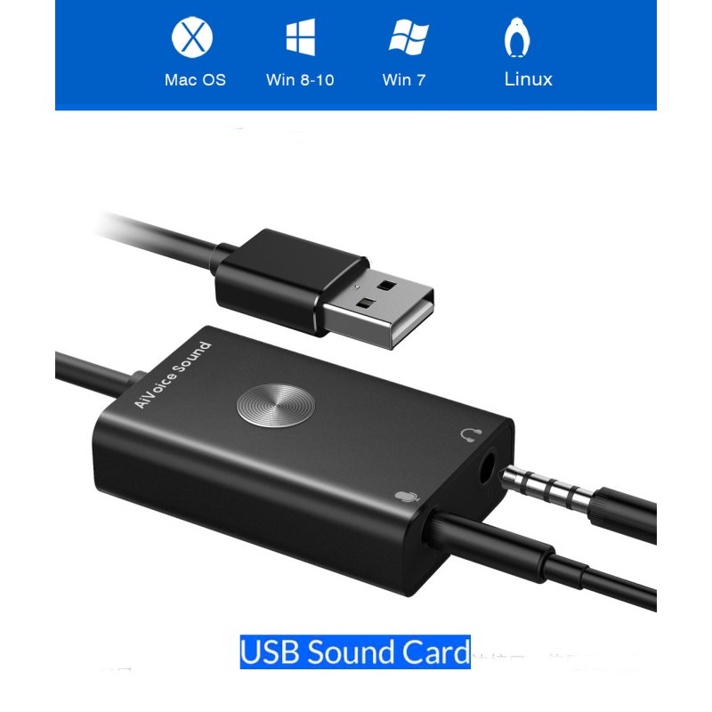 7.1-Channel USB Sound Card USB to 3.5mm Jack Headphone External Audio Adapter Micphone Sound Card For Mac Windows Compter Android Linux 