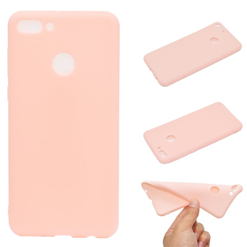 for HUAWEI Y9 2018 Lovely Candy Color Matte TPU Anti-scratch Non-slip Protective Cover Back Case Light pink