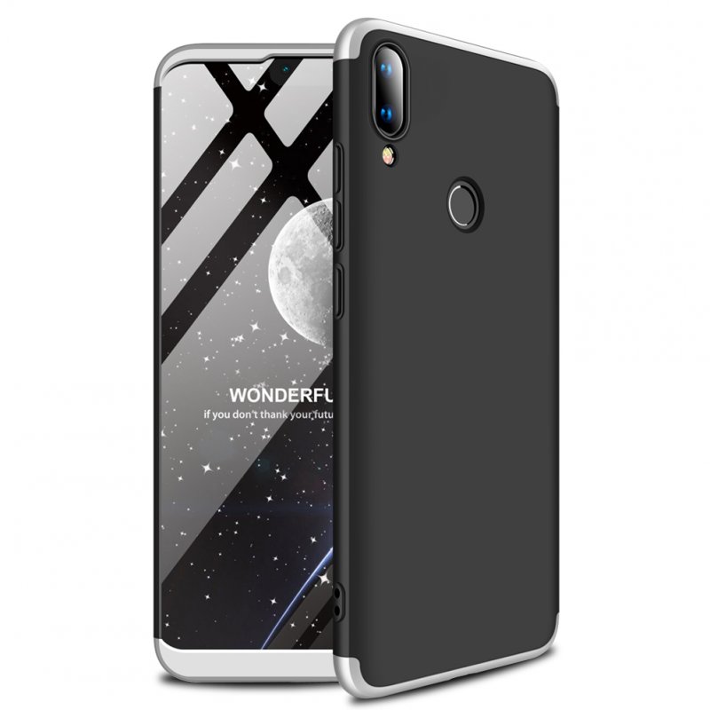 for HUAWEI Y9 2019 Ultra Slim PC Back Cover Non-slip Shockproof 360 Degree Full Protective Case Silver black silver_HUAWEI Y9 2019
