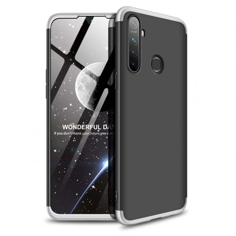 for OPPO Realme 5 Anti-Collision Protection Cover 360 Degree Full Coverage Phone Case Cellphone Shell Cover silver+black