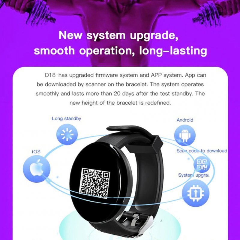D18 1.44 Inch Sports Smart Watch Round Screen Smart Bracelet Heart Rate Blood Pressure Sleep Monitor 