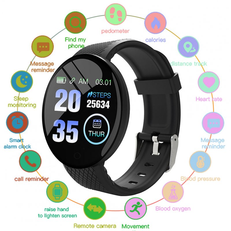 D18 1.44 Inch Sports Smart Watch Round Screen Smart Bracelet Heart Rate Blood Pressure Sleep Monitor 