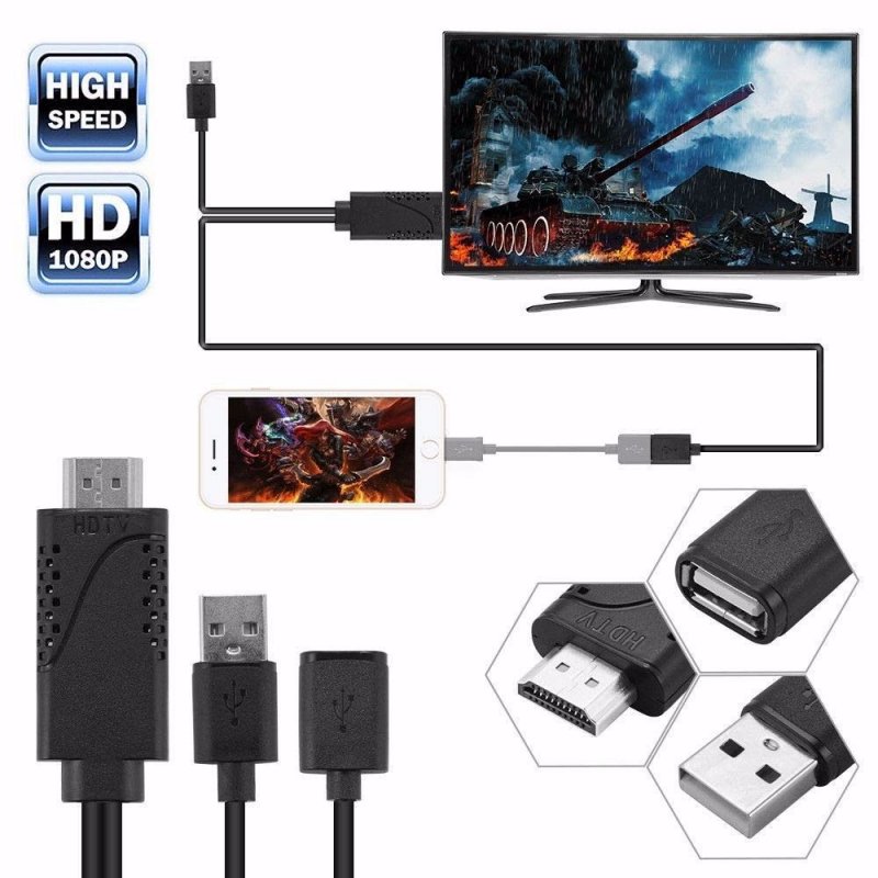 USB Female to HDMI Male HDTV Adapter Cable for iPhone8/ 7/ 7plus/ 6s/ 6 plus 