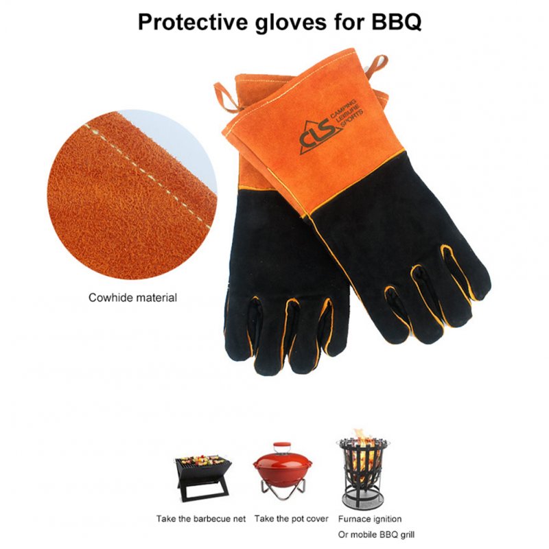 1 Pair Bbq Gloves Thickened Lengthened High Temperature Resistant Outdoor Barbecue Protective Gloves 