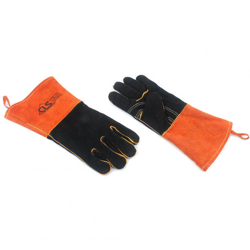 1 Pair Bbq Gloves Thickened Lengthened High Temperature Resistant Outdoor Barbecue Protective Gloves 