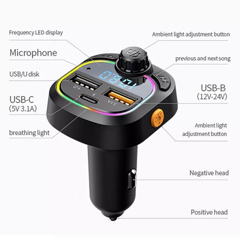 FM Transmitter Dual USB Car Charger Bluetooth 